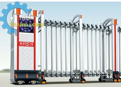 thi công cổng xếp điện inox